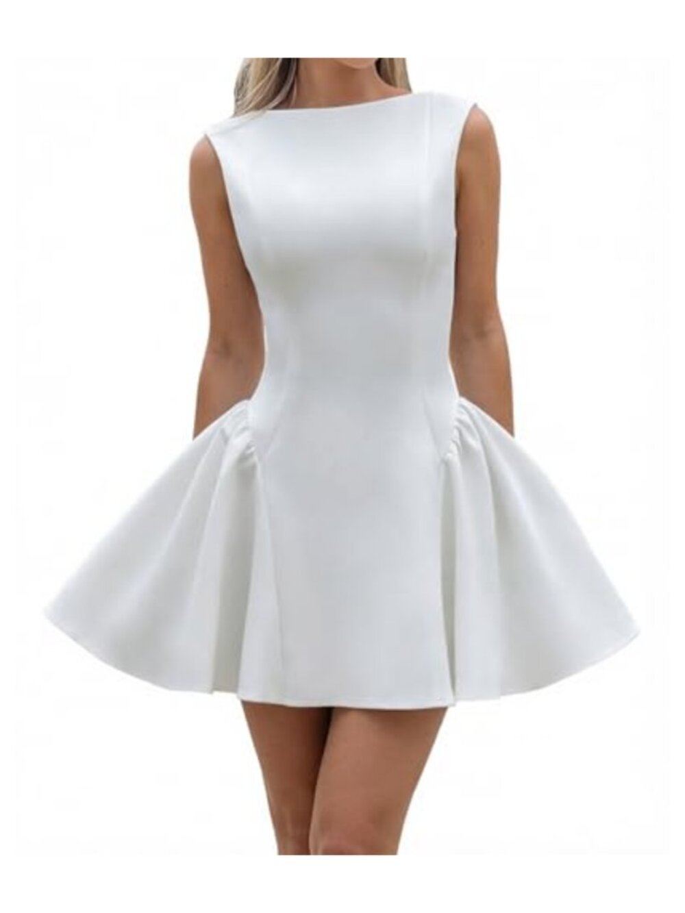LuFeng Women's Sexy Backless Sleeveless Scoop Back Puffy Ruched A Line Tank